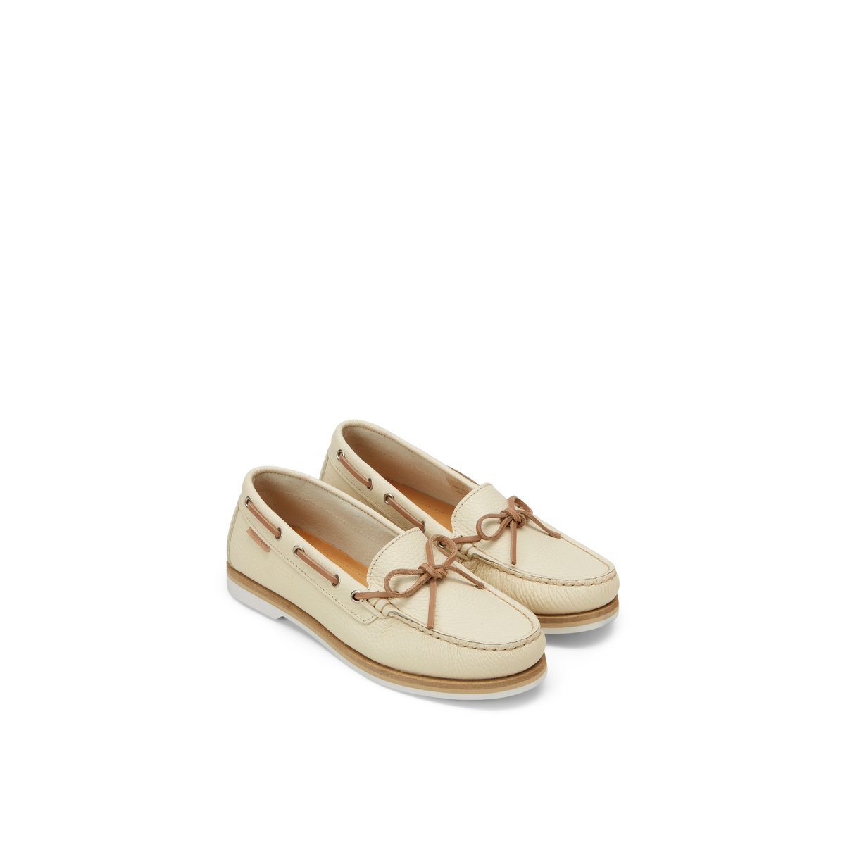 Chaussure bateau en cuir de vache grainé nature, MARC O'POLO