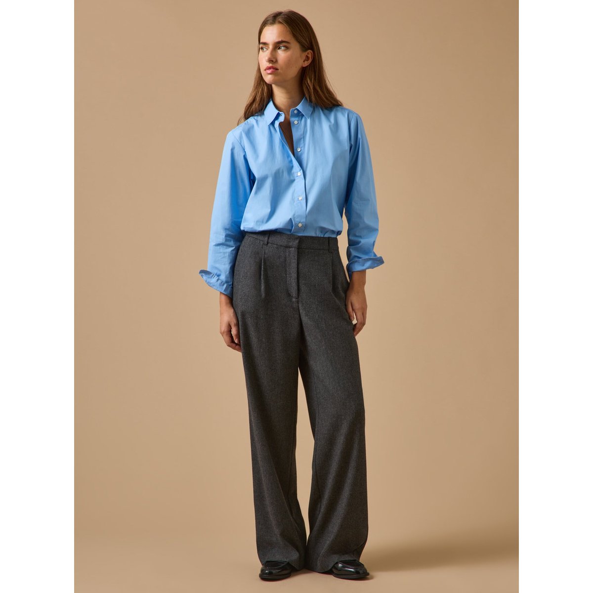 Pantalon flanelle chevron AGLAÉ gris fonce, CYRILLUS