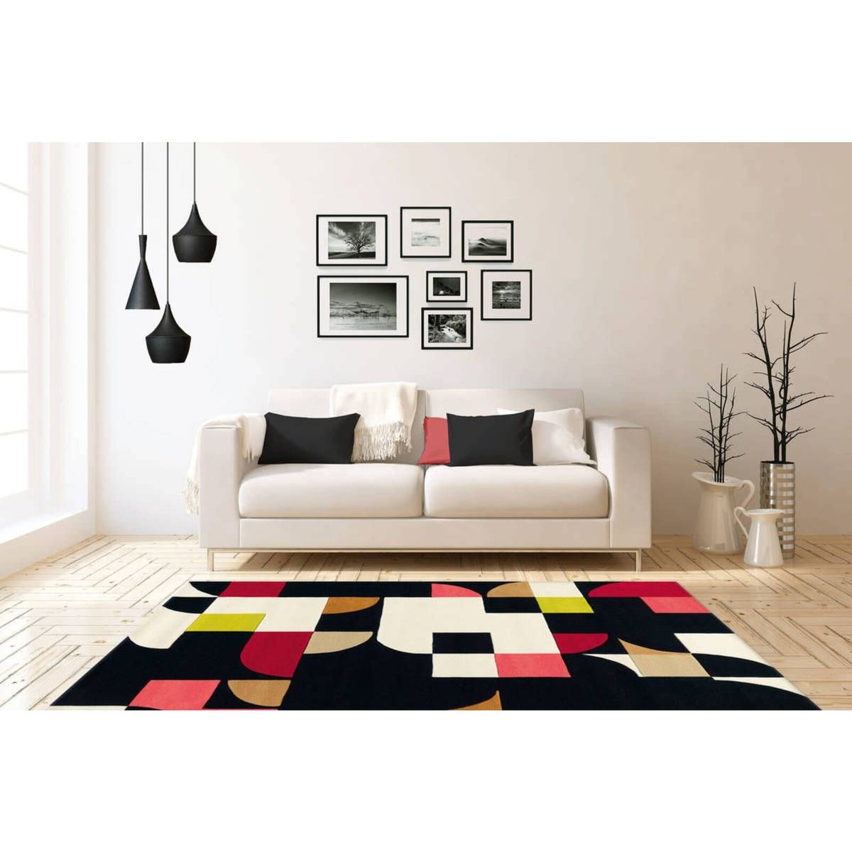 Tapis rectangulaire tufté main, Esprit multicolore, noir, ARTE ESPINA