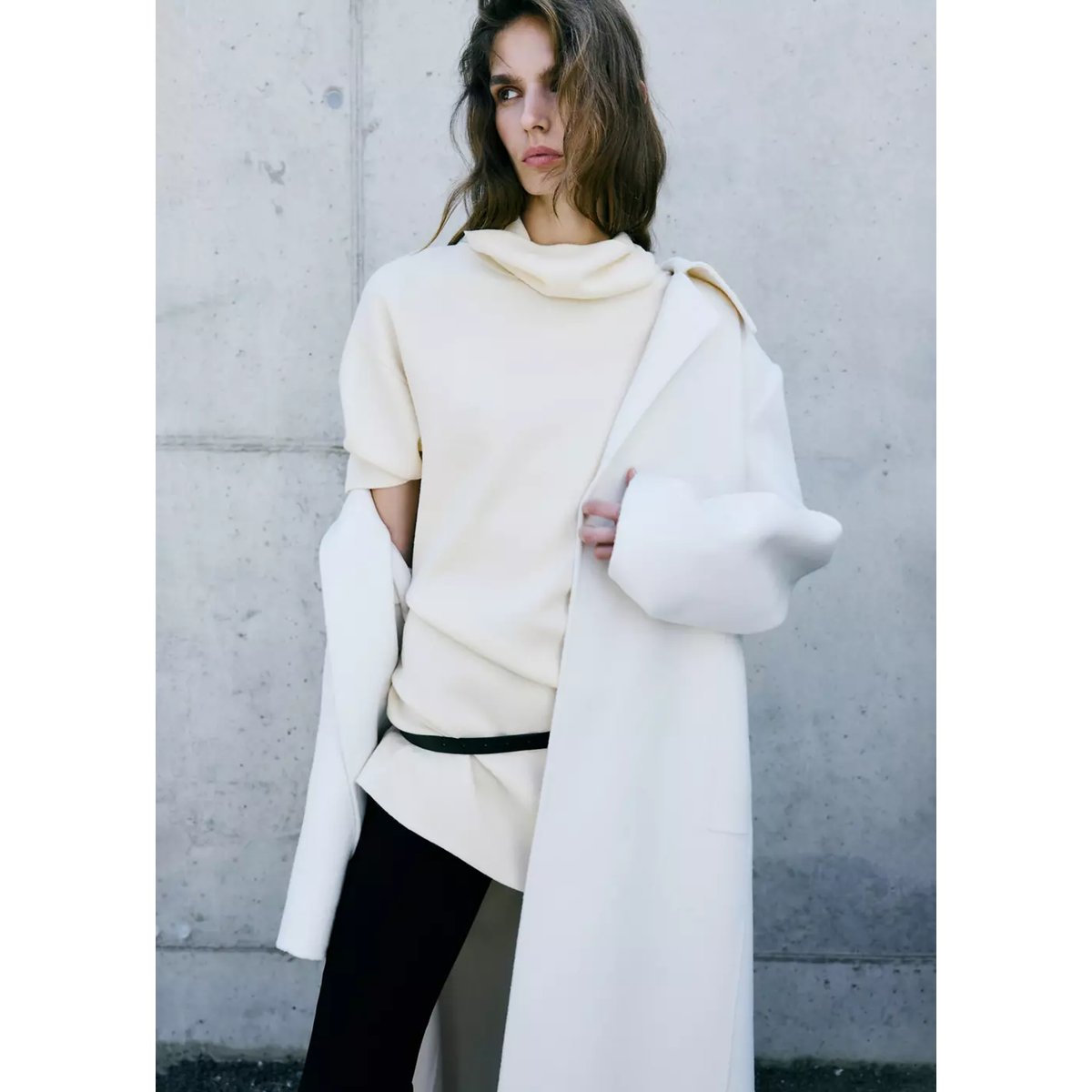 Robe maille col roulé écru, MANGO