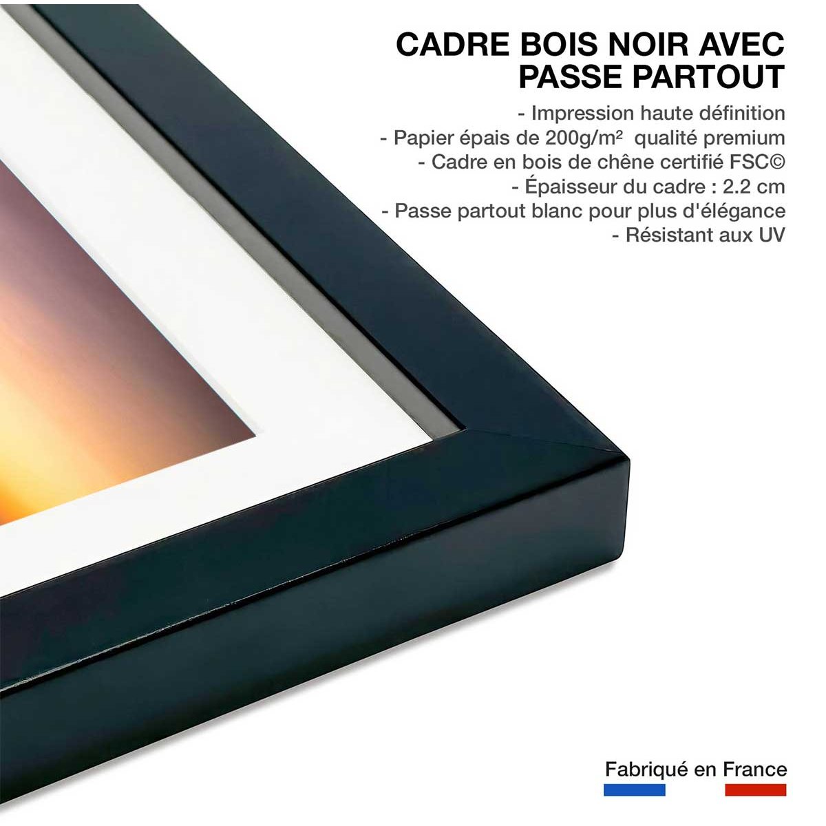 Affiche ""Dubai sunset"" affiche + cadre en bois - noir, HEXOA