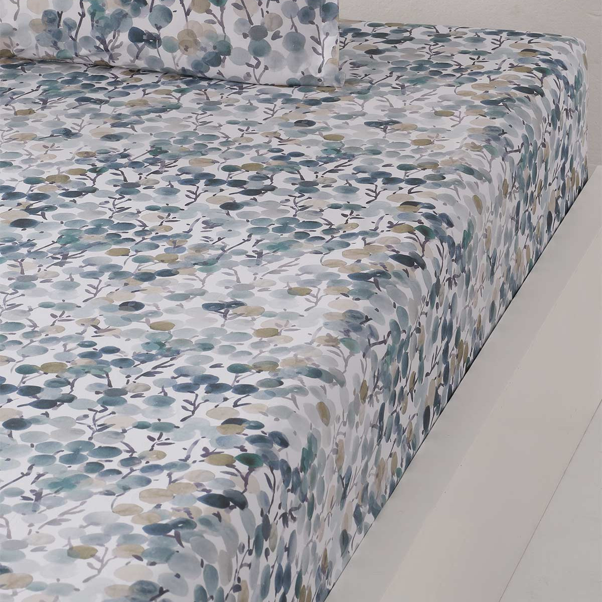 Drap housse en percale de coton bonnet 30 cm YULIE bleu artic, SENSEI MAISON