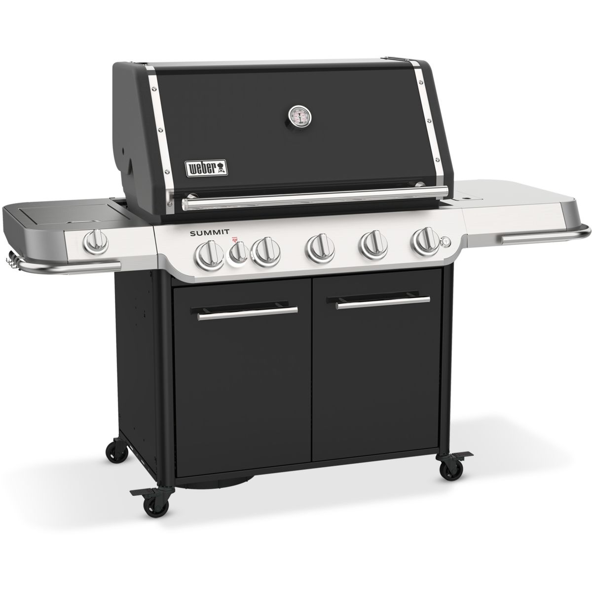 Barbecue gaz Summit FS38 E black 5 brûleurs sur chariot, 91x49 cm réchaud latéral couleur unique, WEBER