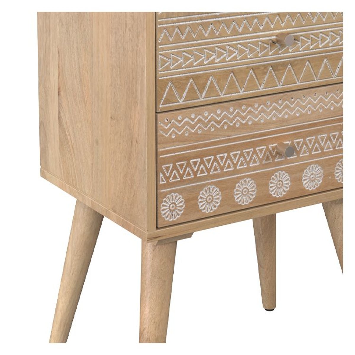 Table de chevet en bois de manguier gravé 2 tiroirs - TINY bois clair, MAISON PAVANE