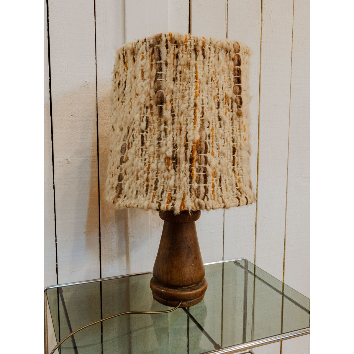 Lampe à poser en bois et laine Julia N°1131 - Bon état bois foncé, DEBONGOUT