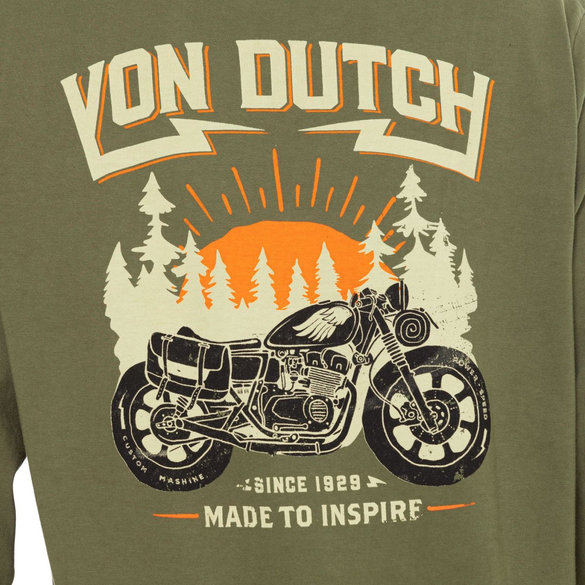 T-shirt homme regular manches longues jersey160GSM print devant Flynn kaki/noir/orange, VON DUTCH