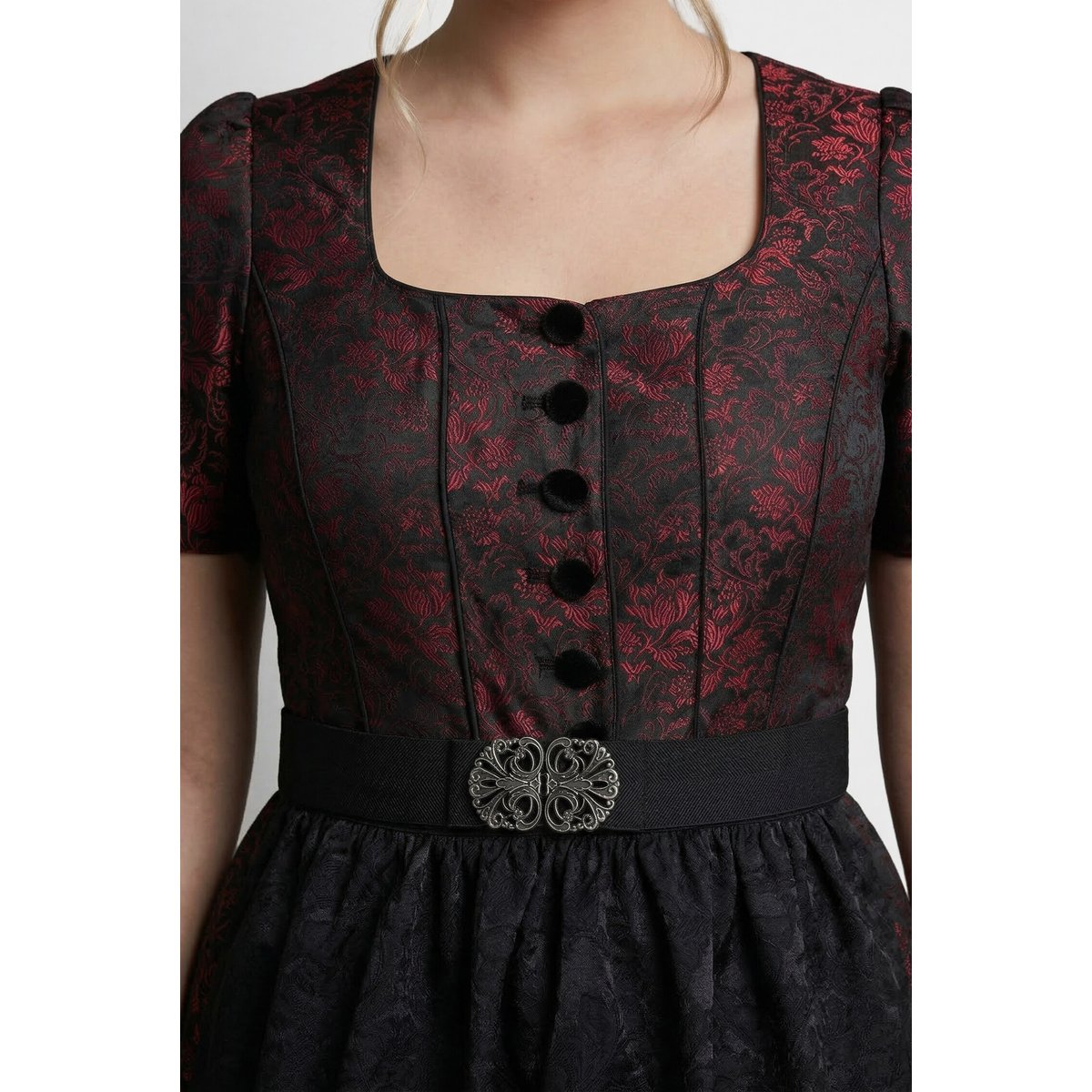 Dirndl, jacquard, col carré rouge vin foncé, ULLA POPKEN