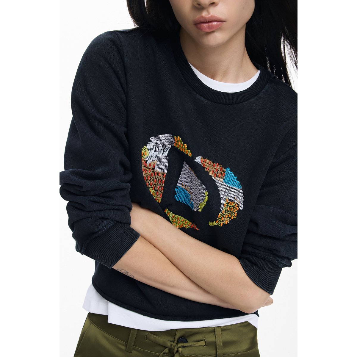 Sweat-shirt logo perles gris, DESIGUAL