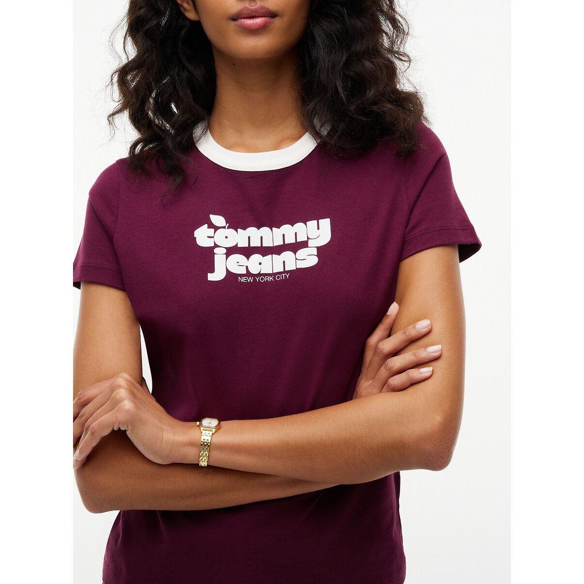 Tshirt col rond manches courtes bordeaux, TOMMY JEANS