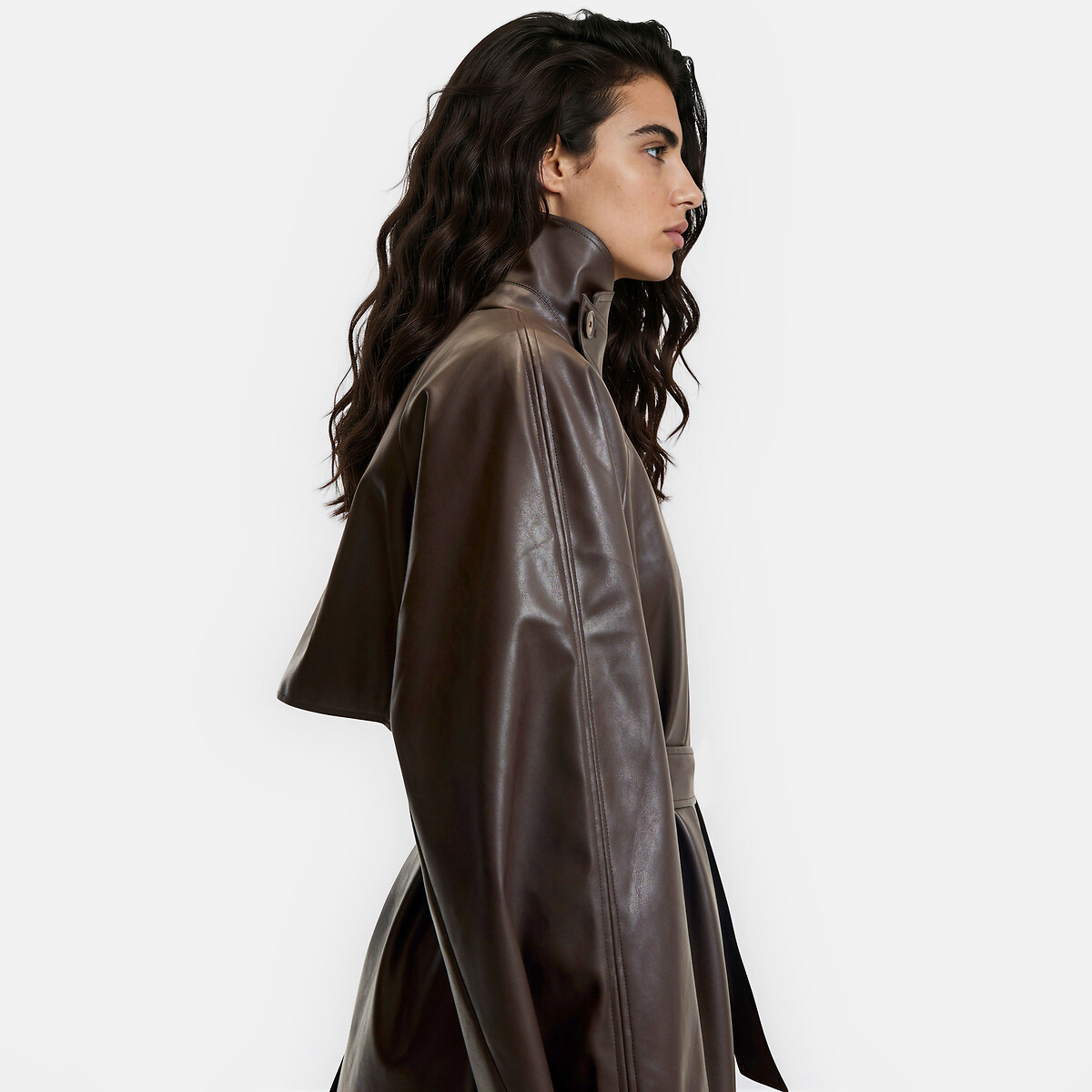 Short Faux Leather Trench Coat chocolate brown, LA REDOUTE COLLECTIONS