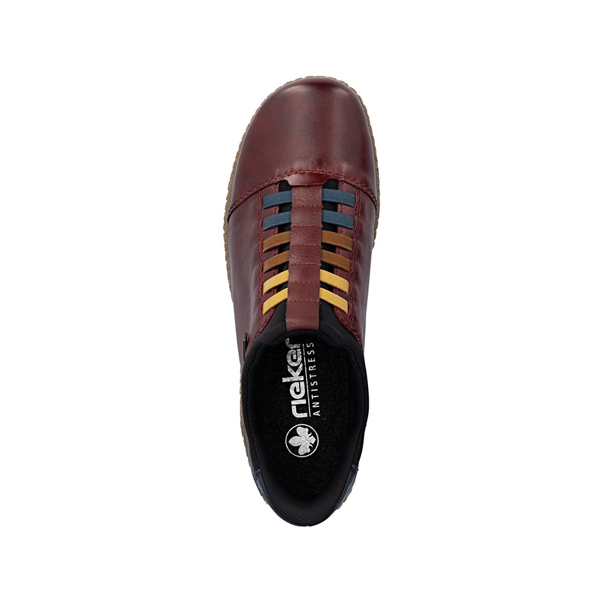 Sneakers en cuir bordeaux à talon plat pourvues d'une fermeture slip-on rouge foncé, RIEKER