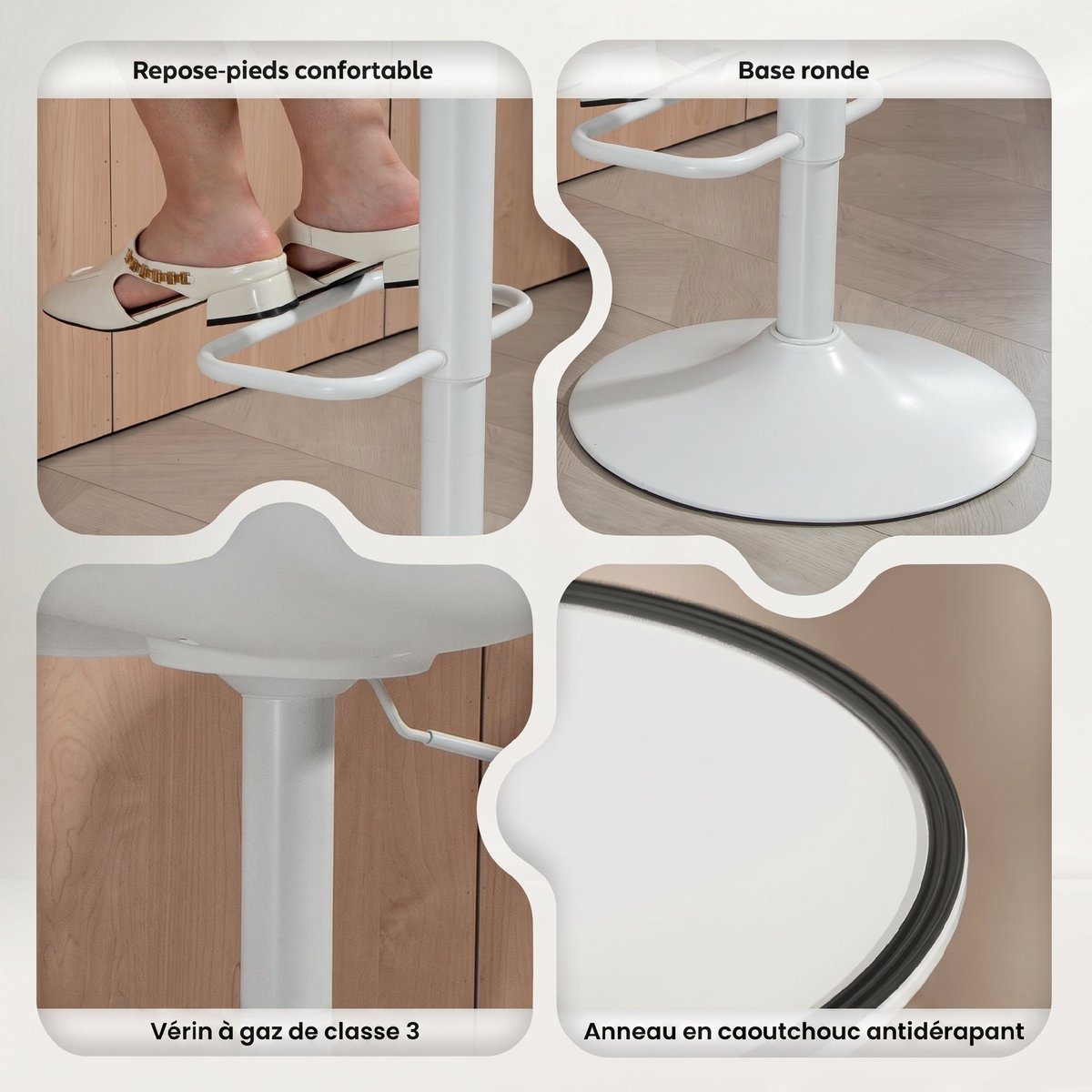 Tabouret de bar PU et acier Blanc blanc, HOMCOM