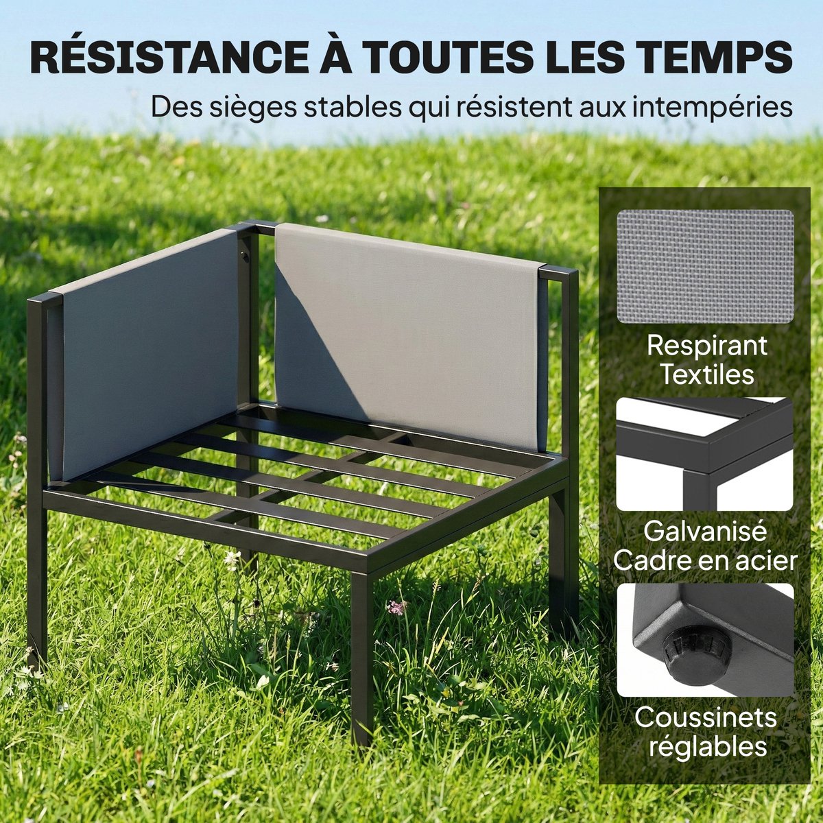 Ensemble de canapés de jardin Acier galvanisé gris foncé, OUTSUNNY