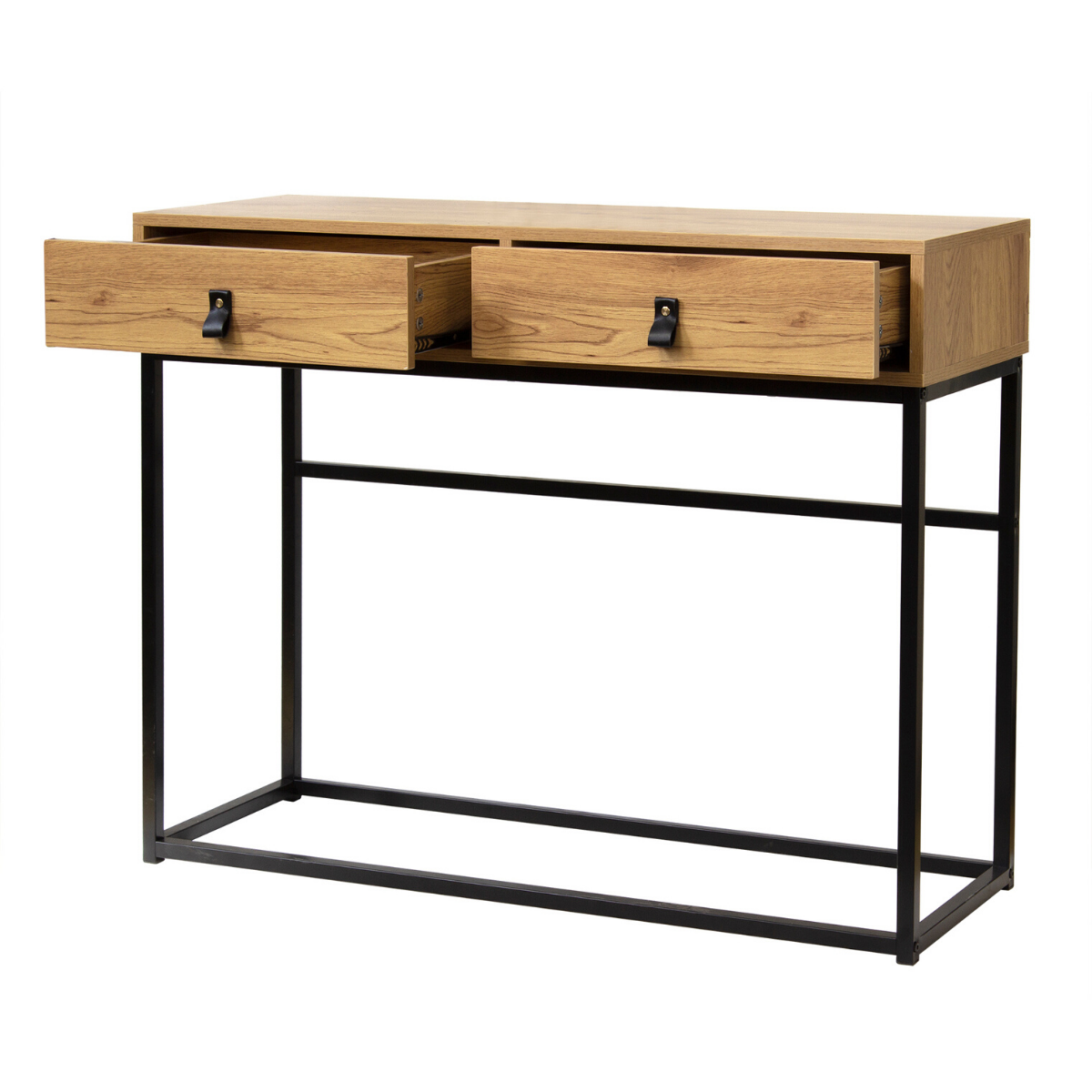 Console 2 Tiroirs Pieds Métal Effet Chêne - JILL bois clair, CALICOSY