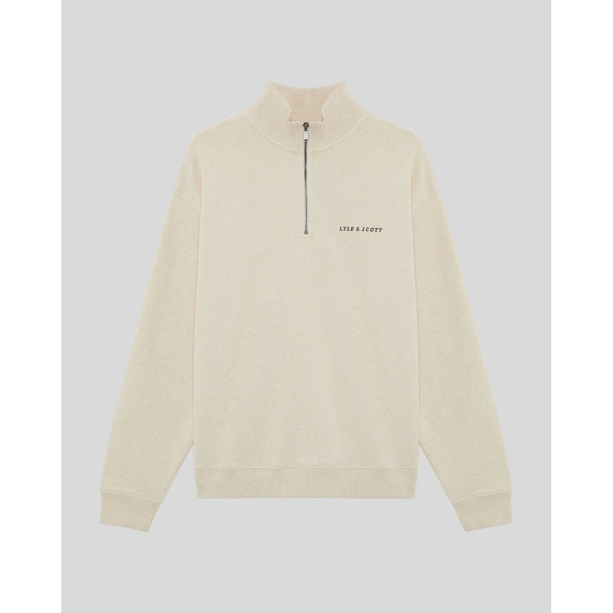 Sweat-shirt camionneur épais script zippé beige glace chiné, LYLE & SCOTT