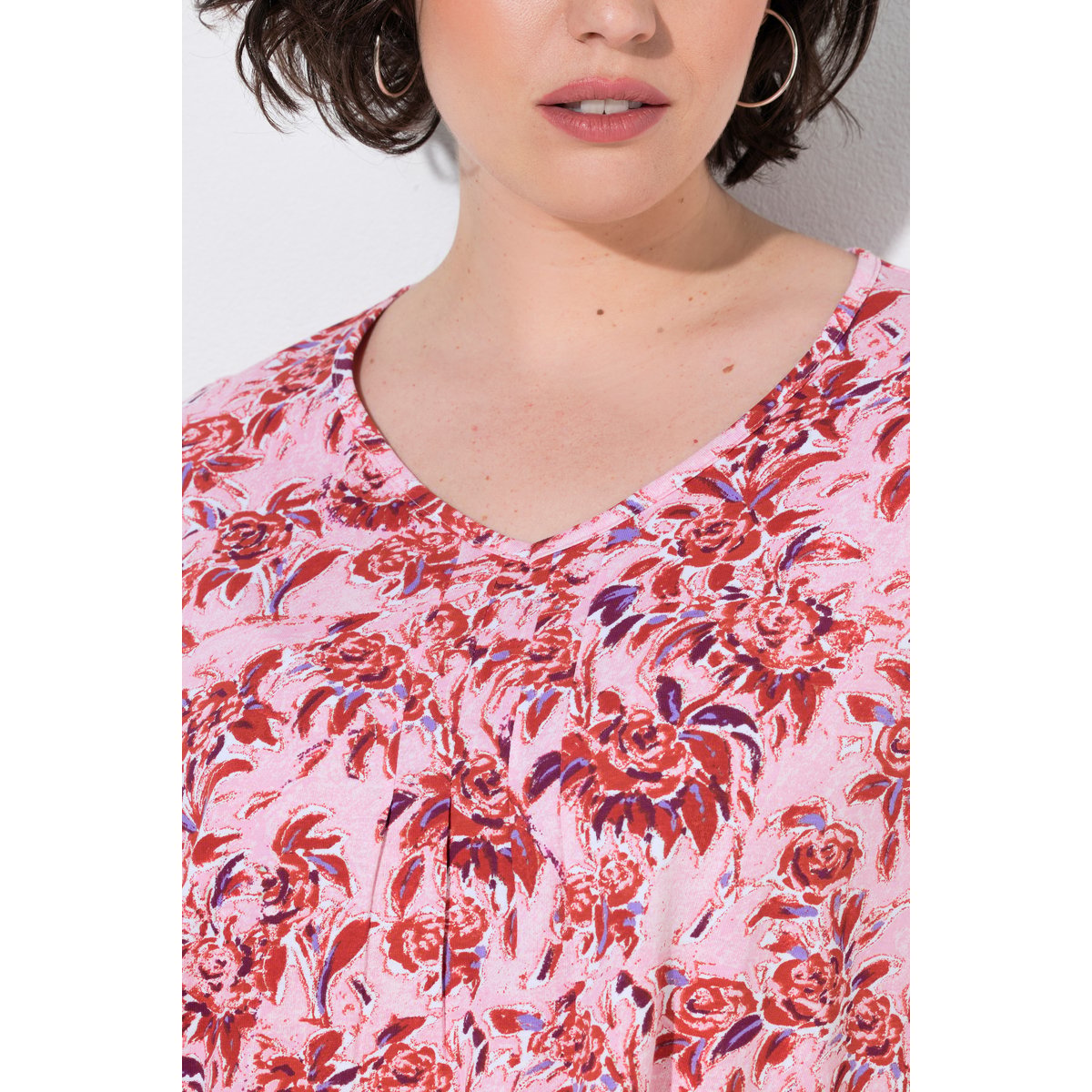 T-shirt motif floral, coupe évasée rose tendre, ULLA POPKEN