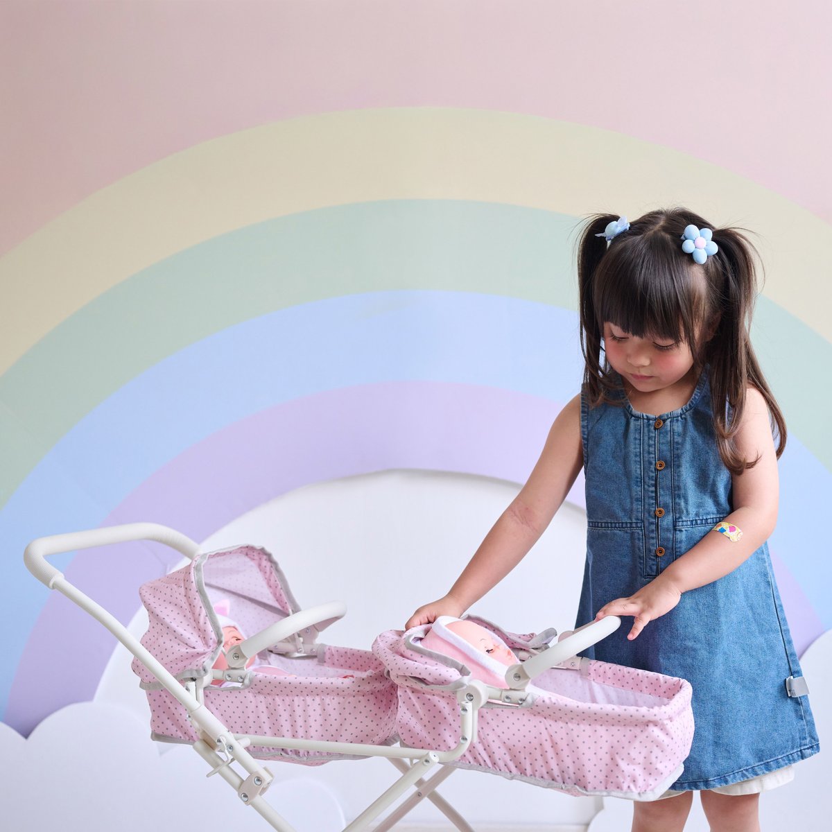 Poussette double poupée 2-en-1, Rose rose, TEAMSON KIDS