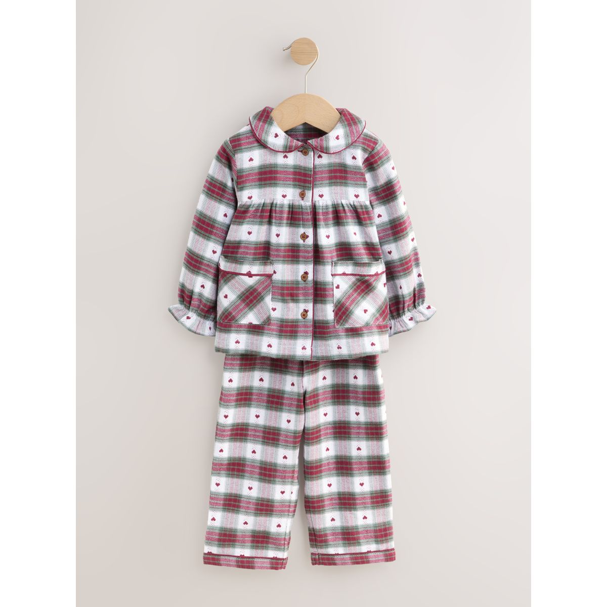 Pyjama boutonné tissé imprimé cœur rouge/vert, NEXT