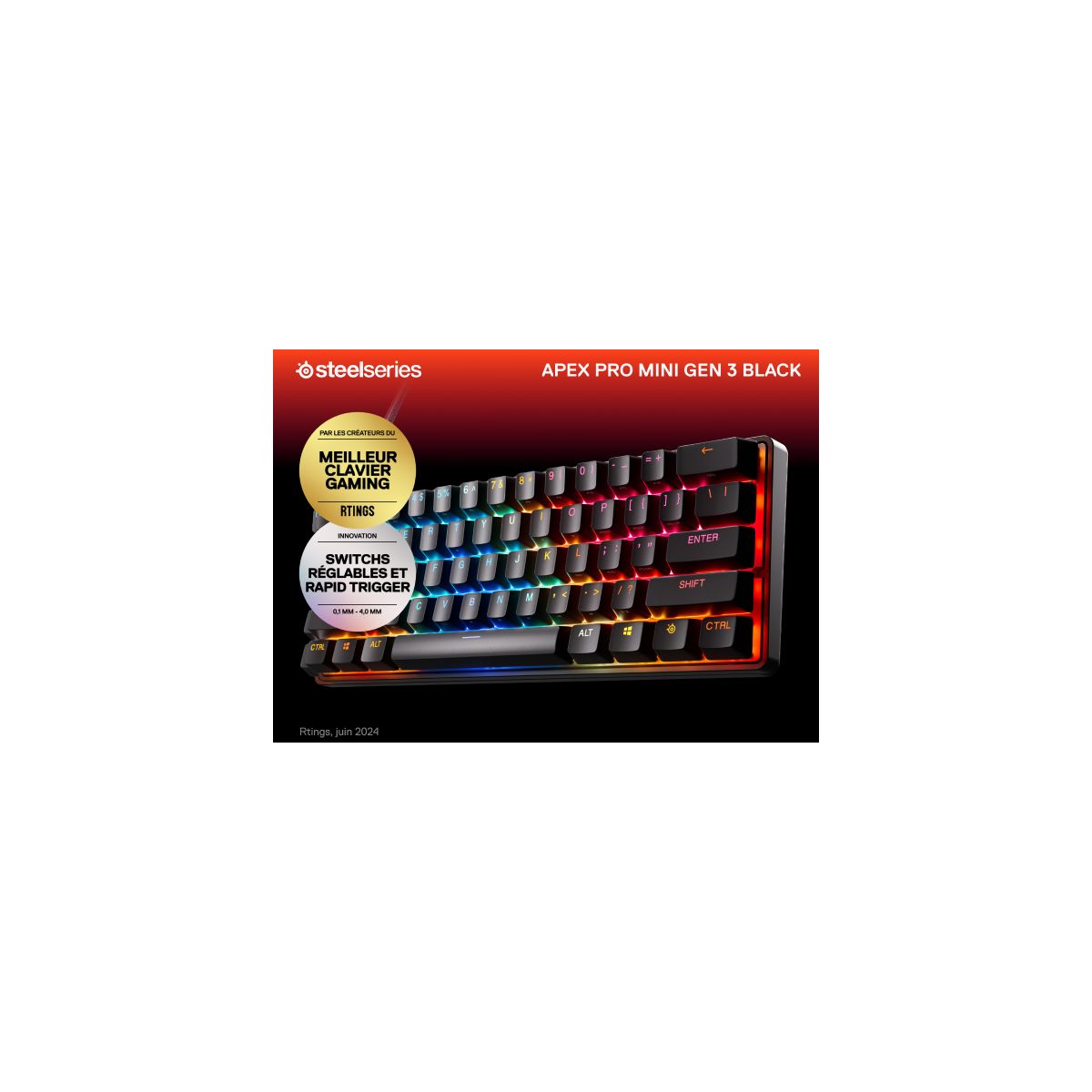 Clavier gamer Apex Pro Mini Gen 3 FR couleur unique, STEELSERIES
