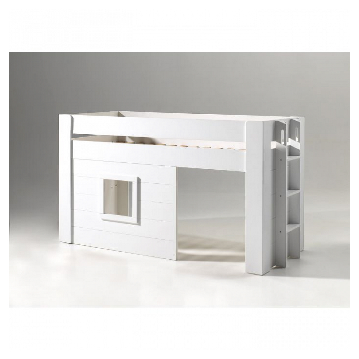 NOAH Lit mezzanine laque + Set de rideaux couleur unique, VIPACK