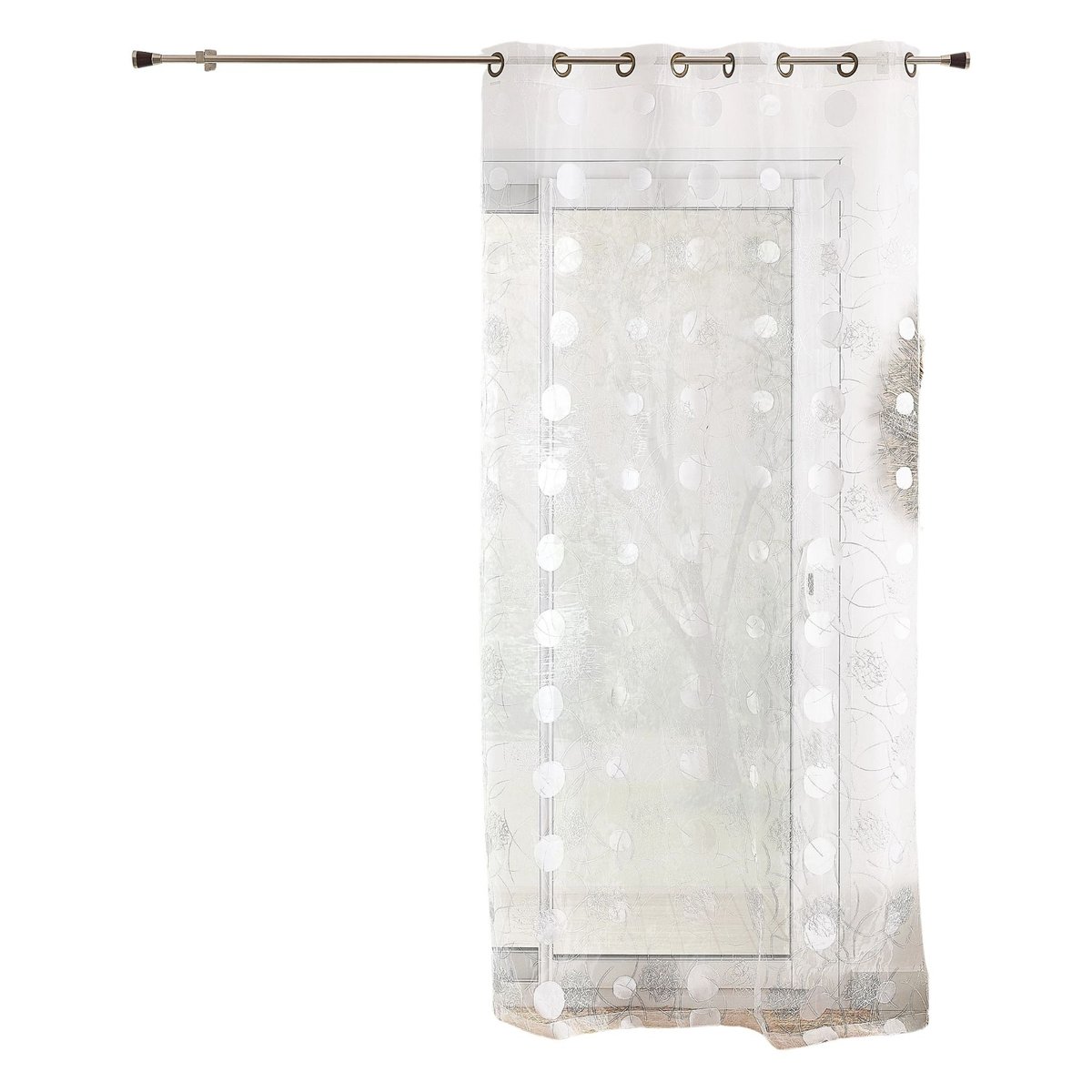 Voilage Organza et Jacquard Cordons Satiné blanc, HOME MAISON
