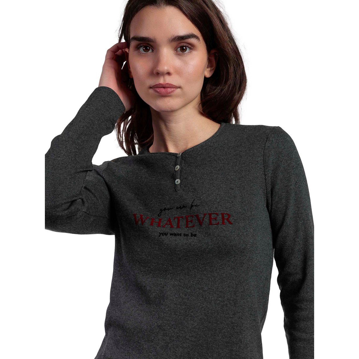 Pyjama pantalon top manches longues Houndstooth gris, ADMAS
