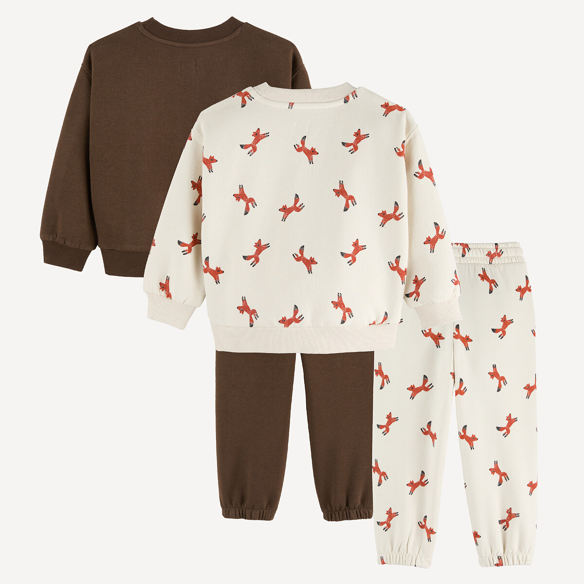 Lot de 2 ensembles 2 pièces, sweats et pantalons, imprimé animalier marron + imprimé écru, LA REDOUTE COLLECTIONS