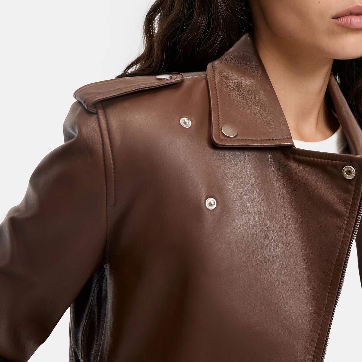Giacca in pelle con cerniera in stile motociclista marrone, LA REDOUTE COLLECTIONS