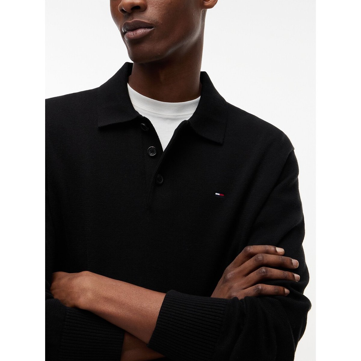 Pull slim, col polo noir, TOMMY JEANS