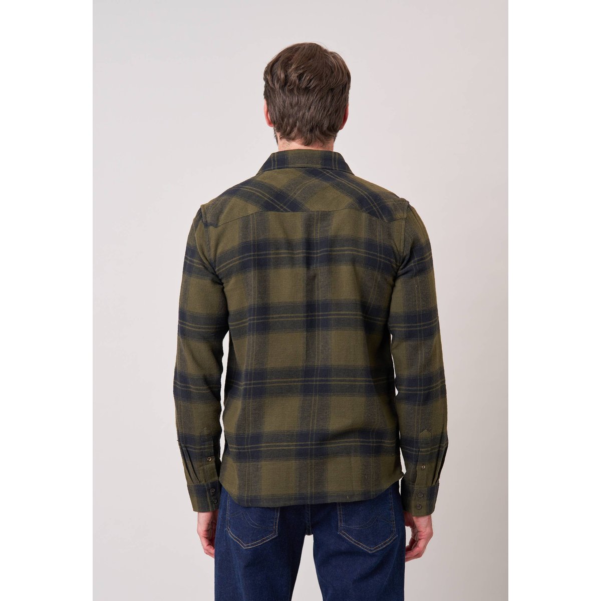 Chemise regular homme à carreaux en 100% coton WARNO khaki, DEELUXE