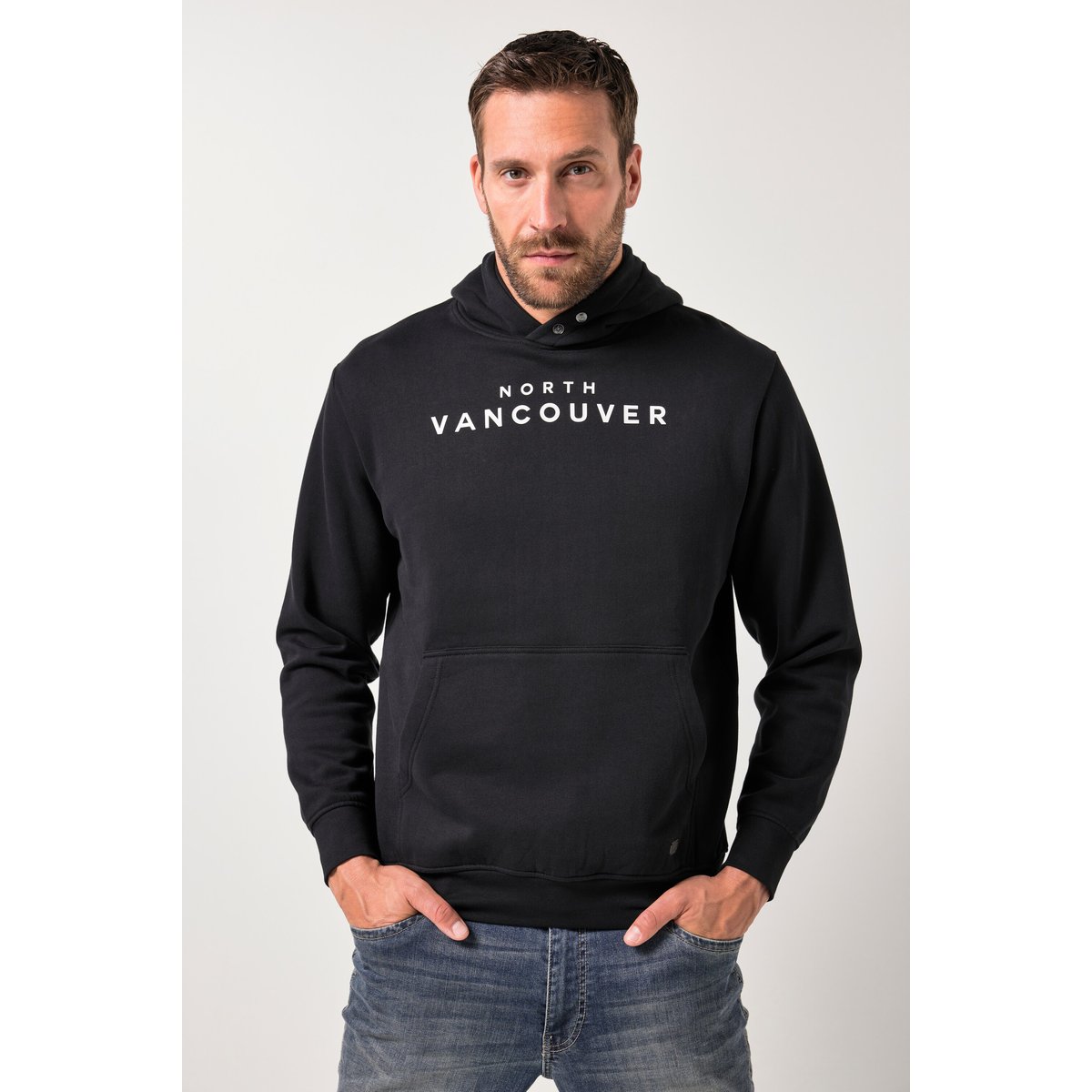 Sweat-shirt à capuche, imprimé poitrine noir, JP1880