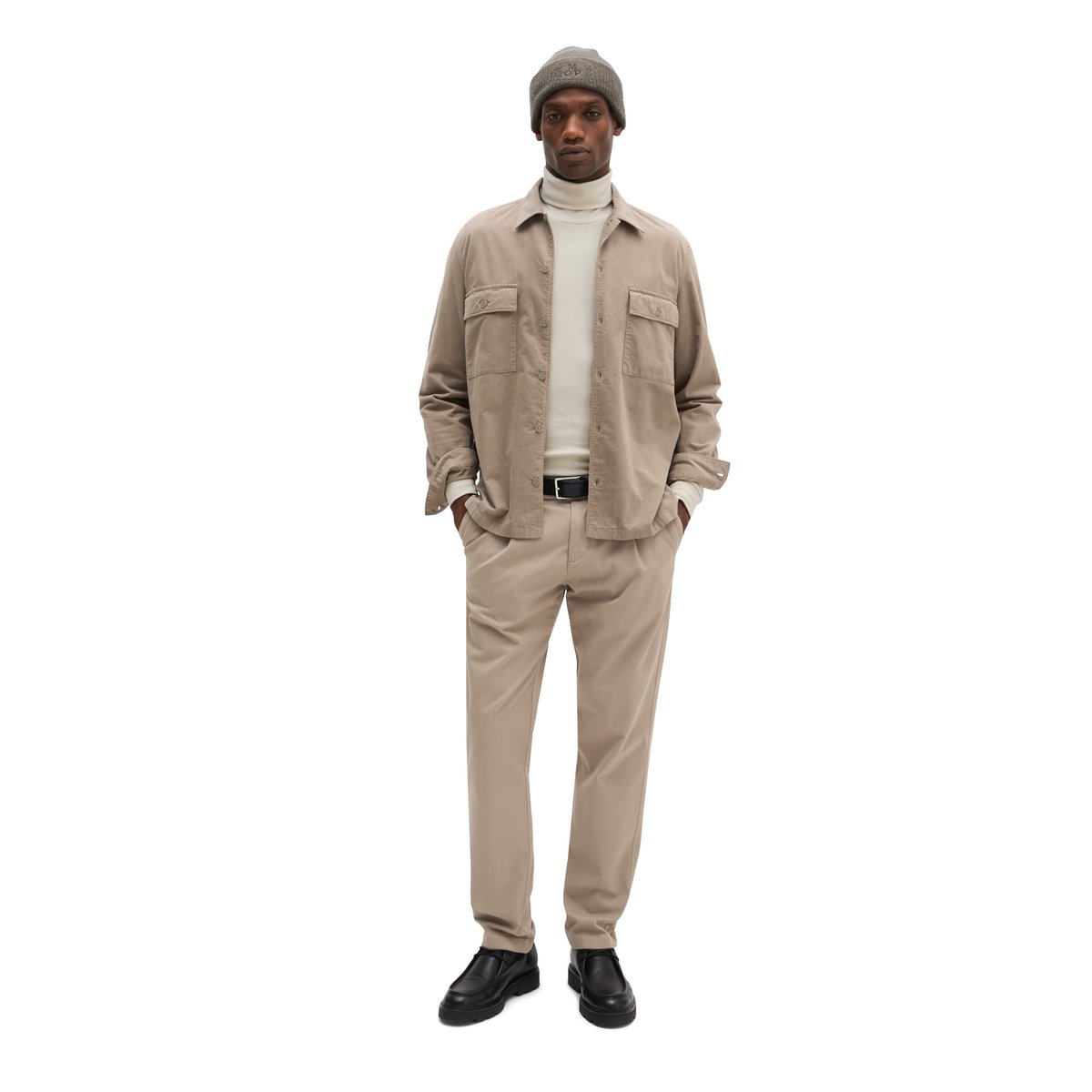 Chemise coupe classique en twill de coton bio au toucher velouté beige, MARC O'POLO