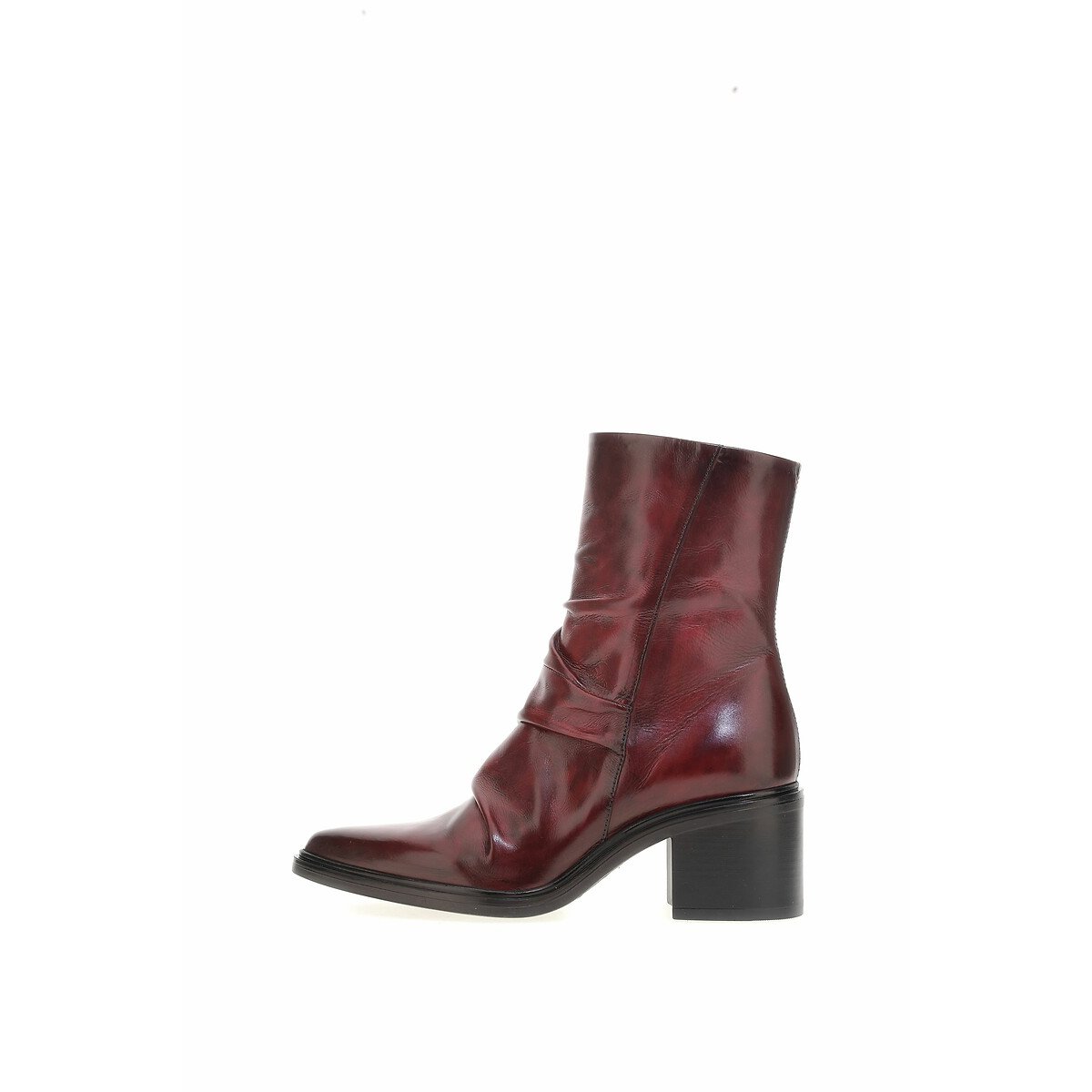 Ruched Leather Ankle Boots with Pointed Toe red, MJUS
