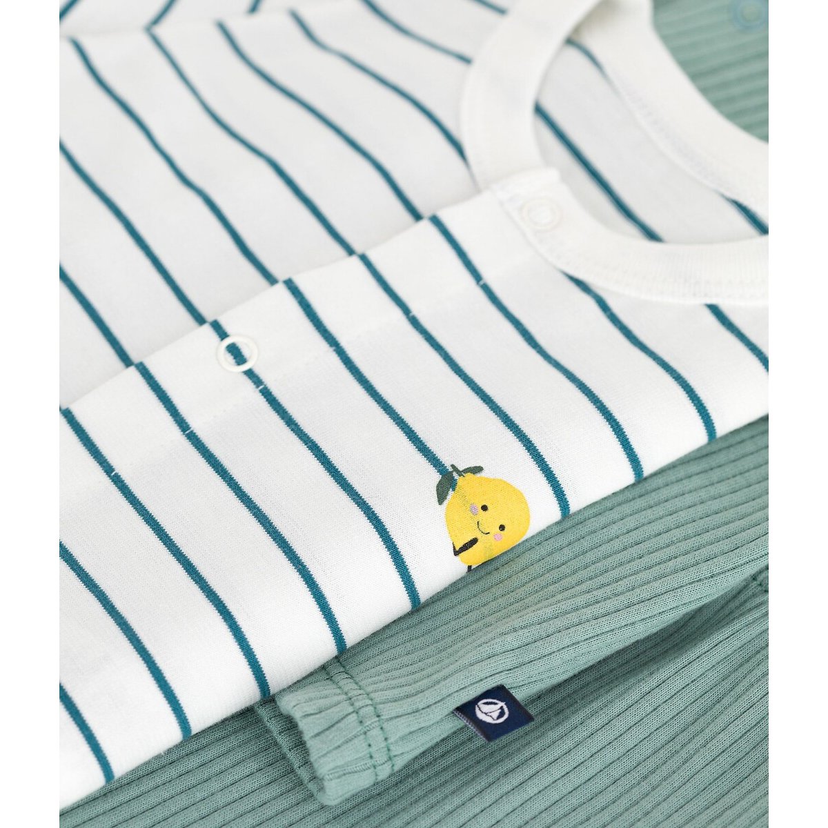Three-Piece Birth Set in Cotton and T-Shirt green + white, PETIT BATEAU