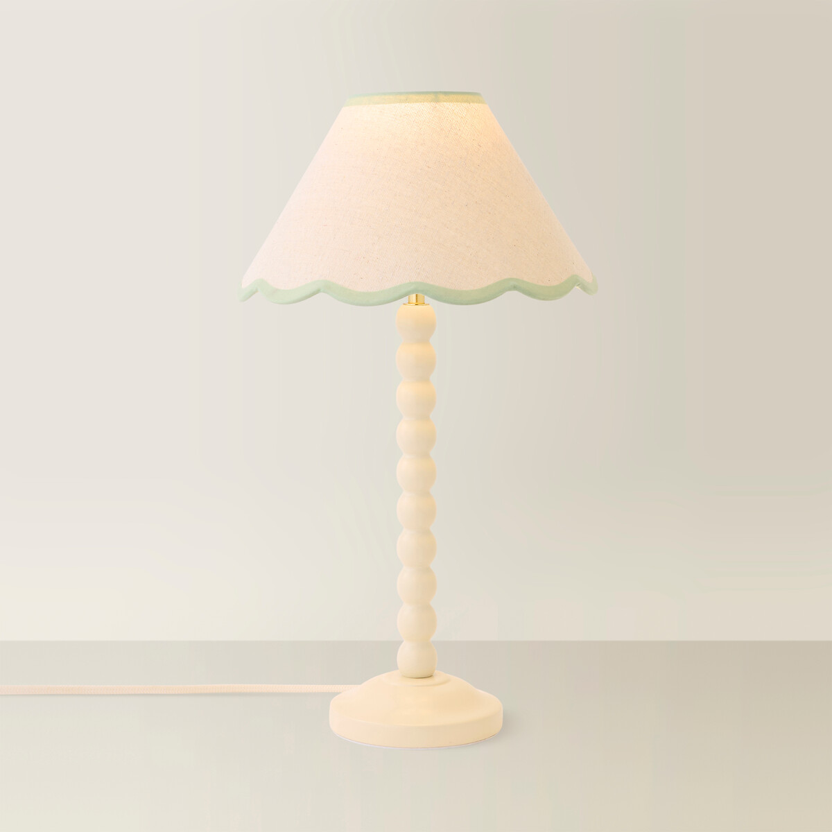 Bobbie Painted Cream Bobbin Table Lamp with Scallop Shade sage green, SO'HOME