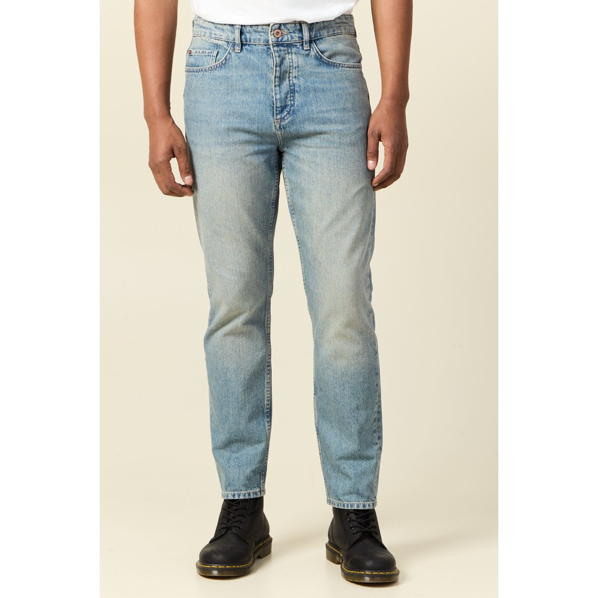 Jeans straight taille tapered denim dirty, BONOBO