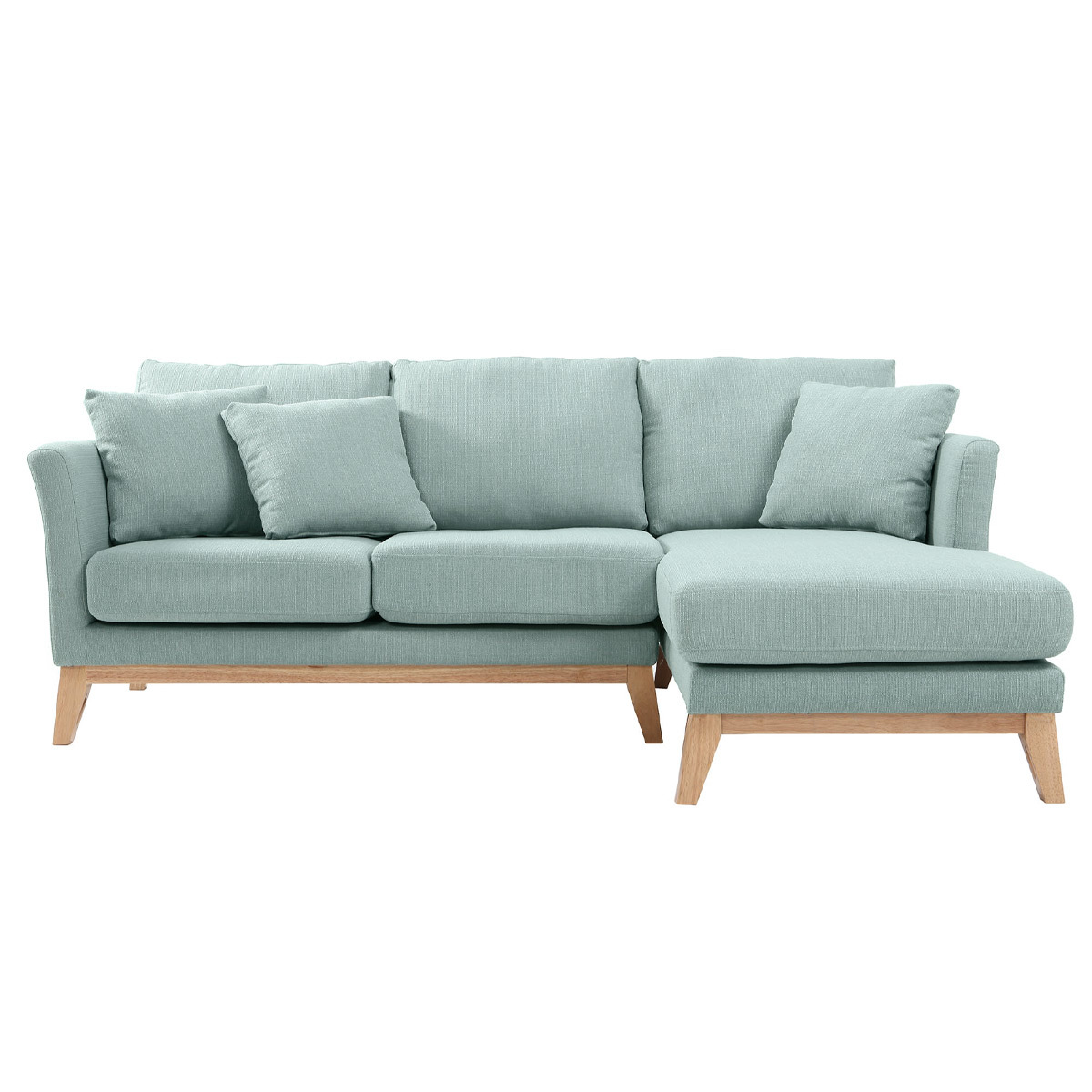 Canapé d'angle droit scandinave déhoussable 4 places en tissu et bois OSLO vert lagon, MILIBOO
