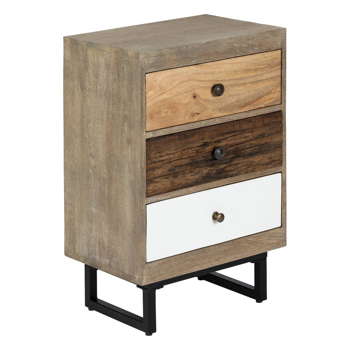 Table de chevet 3 tiroirs bois de manguier KOVAL gris, ATMOSPHERA