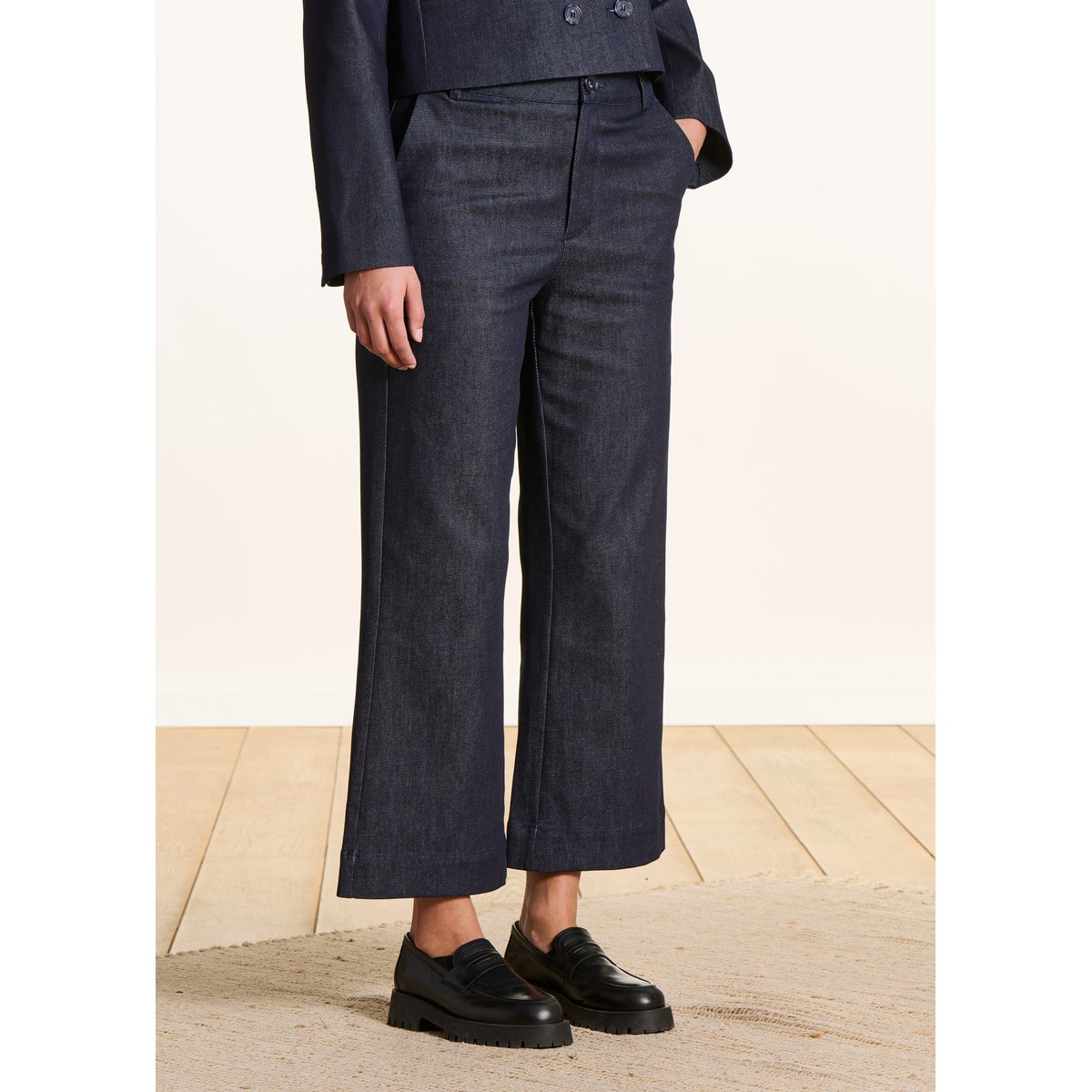 Pantalon droit 7/8ème en denim brut dark brut, LA FEE MARABOUTEE