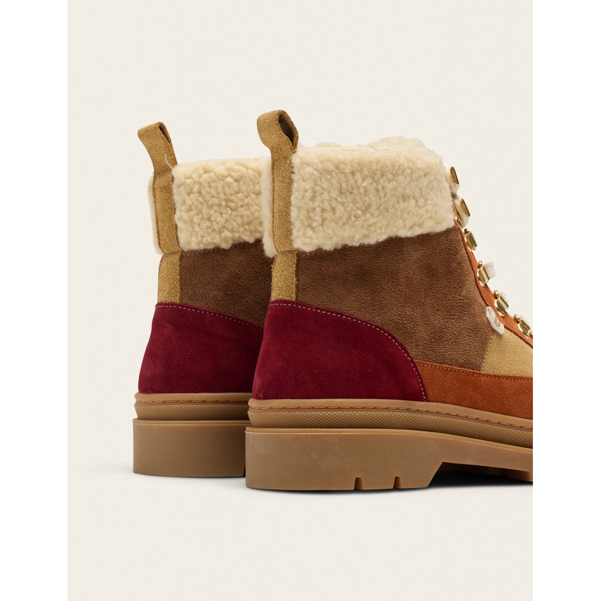Bottines à lacets JOELLE suède fourré bordeaux beige terracotta, ODAJE