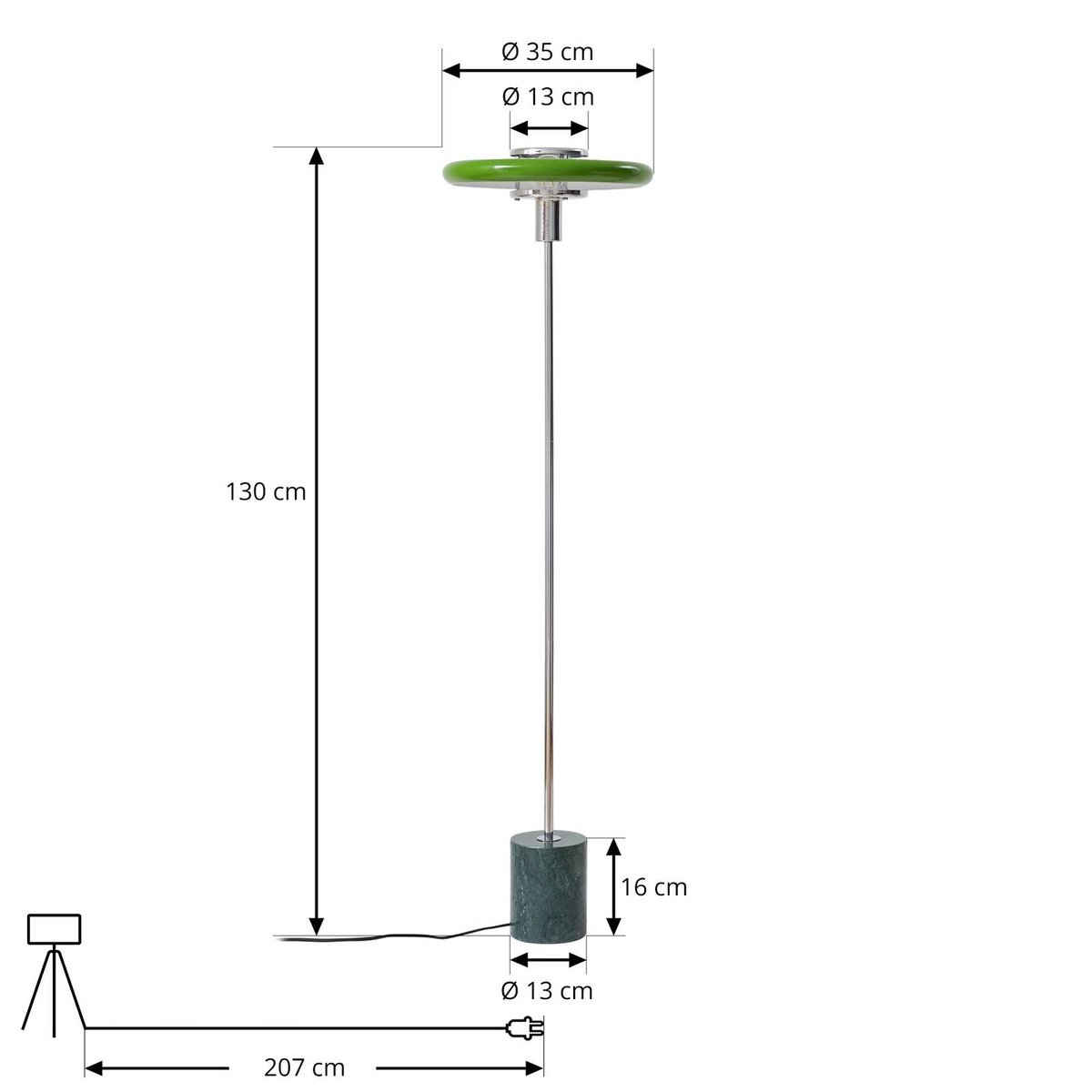 Lampadaire en métal vintage, Branford vert, LINDBY