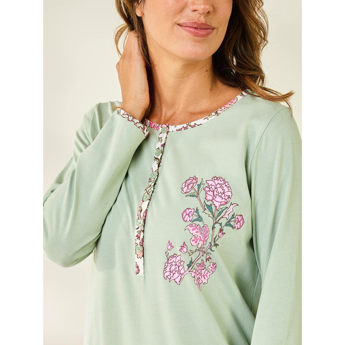 Chemise de nuit liquette imprimé vert, DAXON