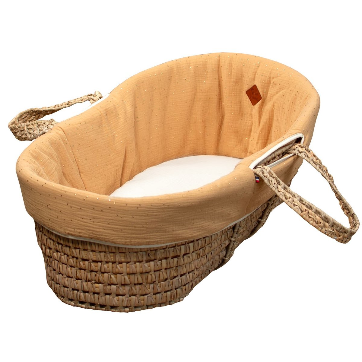 Habillage de couffin en gaze de coton à pois dorés JEANNE JEANNE camel, SEVIRA KIDS
