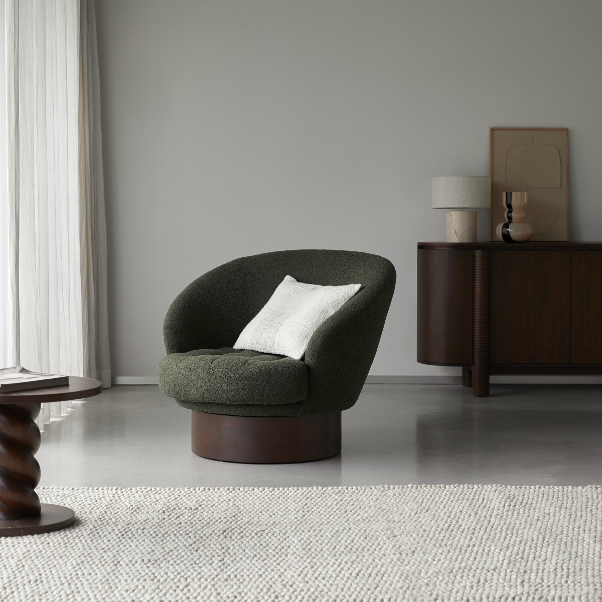 Fauteuil en Tissu massif, INES vert foncé, TIKAMOON