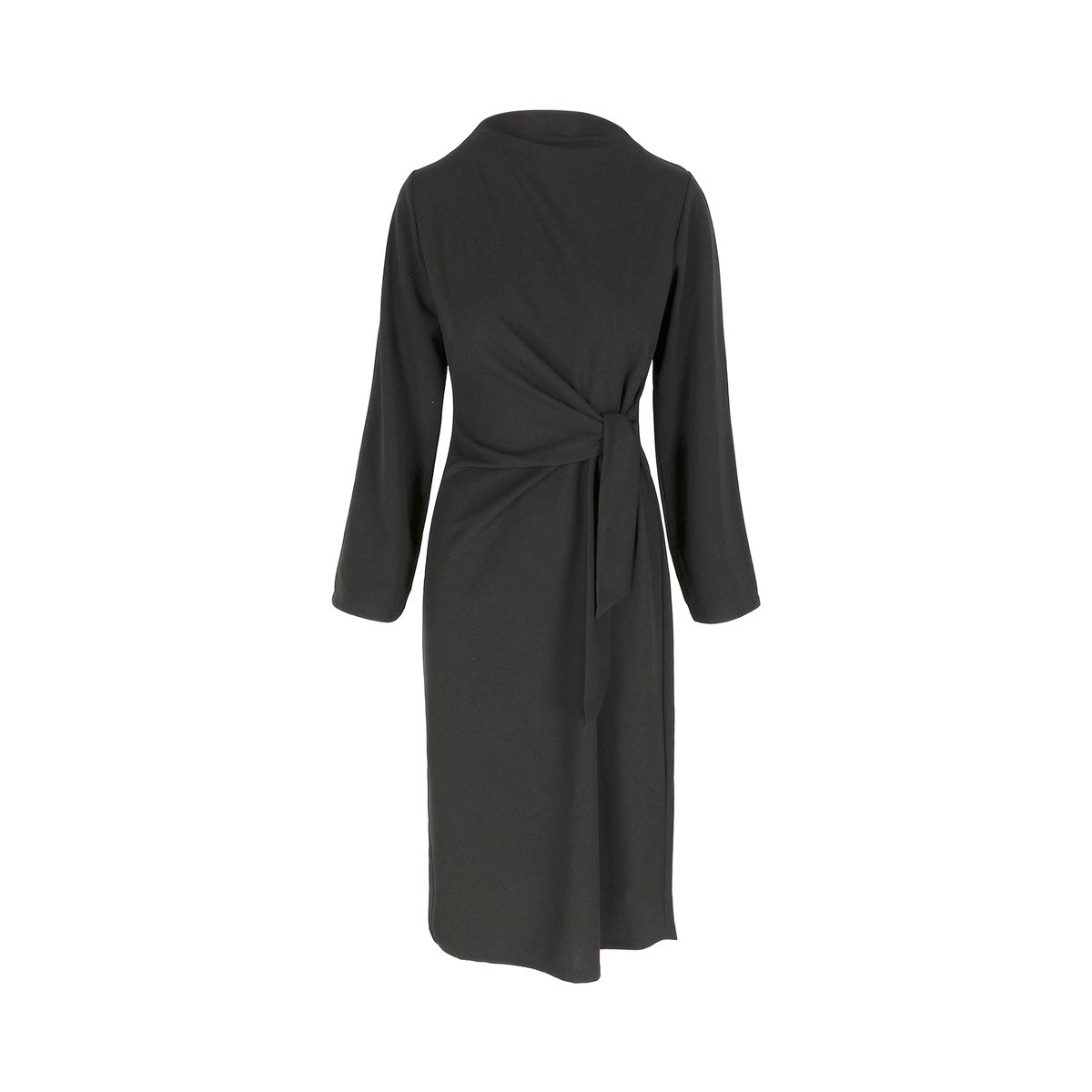 Robe midi drapée avec noeud noir, LOLALIZA