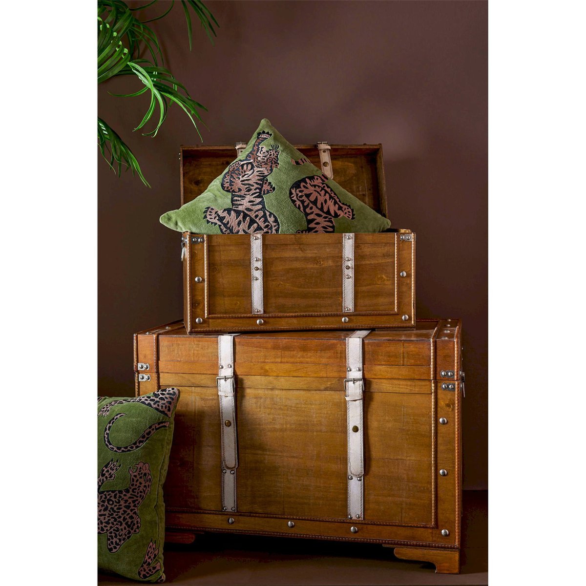 Coffres de rangement aspect bois antique, Lot de 3 marron antique, RECOLLECTION