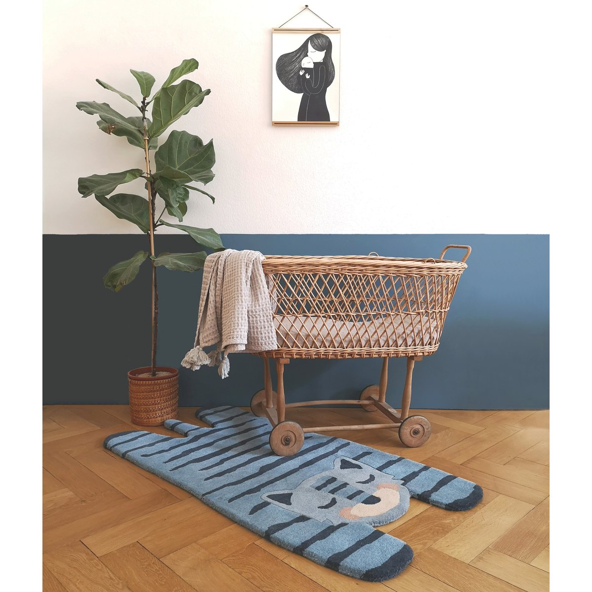 Tapis enfant en laine tigre BLUE TIGGER bleu, NATTIOT