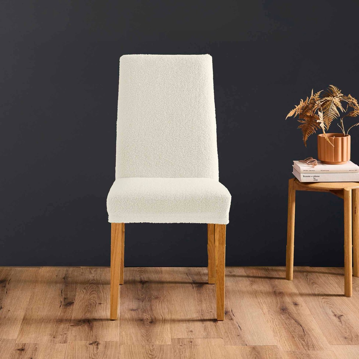 Housse de chaise extensible bouclette naturel, DOUCEUR D'INTÉRIEUR