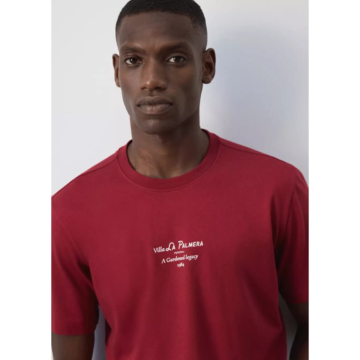 T-shirt 100 % coton texte rouge moyen, MANGO MAN