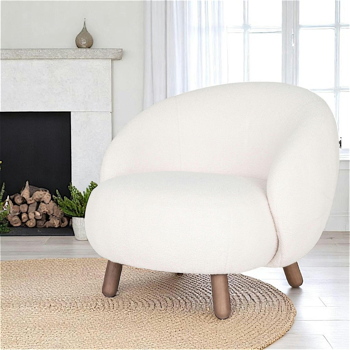 Fauteuil rond contemporain en peau de mouton synthétique BERLIN ecru, PIER IMPORT